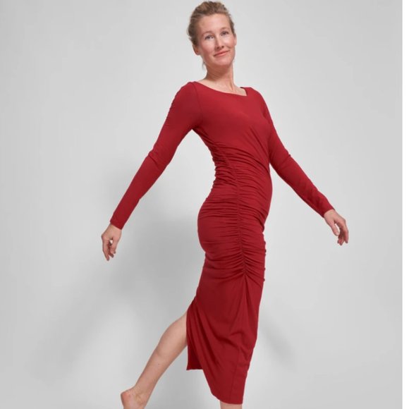 NWT Simone Side Ruched Bamboo Blend Dress - Dahlia - Picture 2 of 6